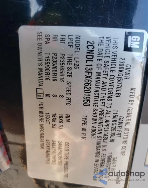 2006 Chevrolet Equinox Ls from USA, damaged, VIN 2CNDL13FX66201950